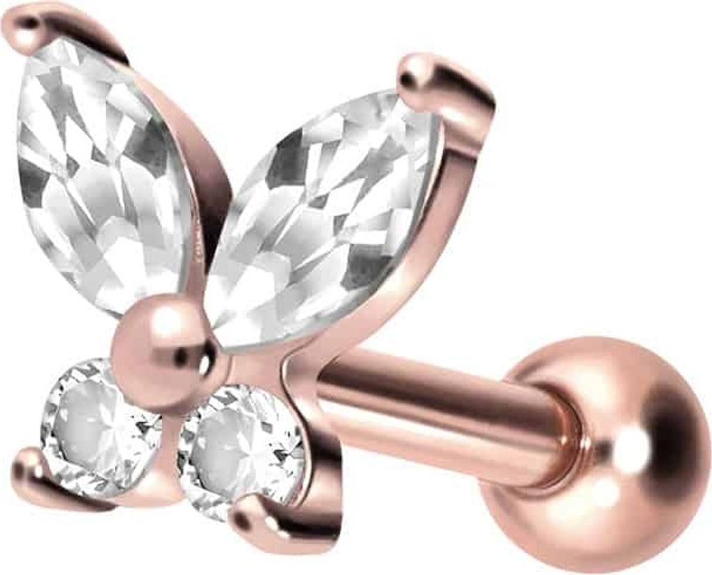 Ohrpiercing Titan Ohrpiercing mit Innengewinde KRISTALLSCHMETTERLING RoséGold Stablänge: 6mm
