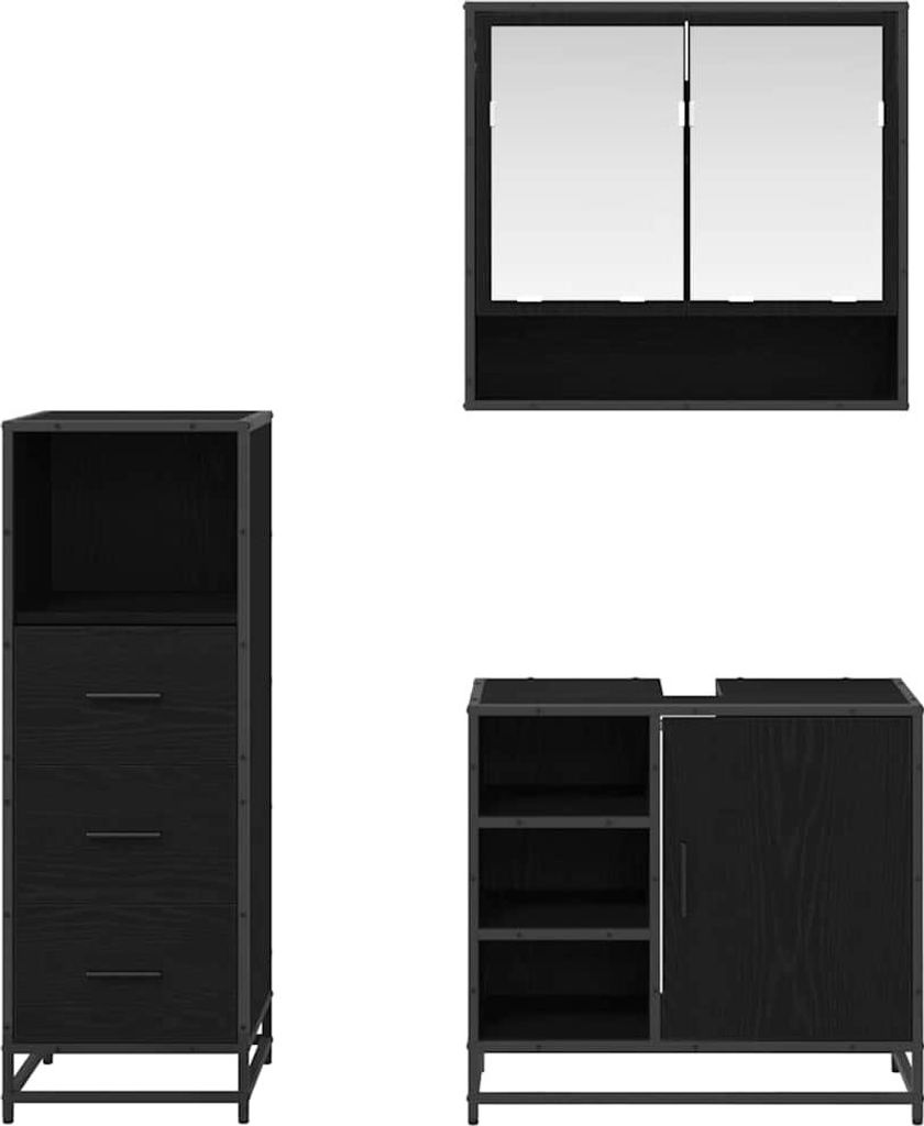 Stabli Badezimmermöbel-Set 3 pcs - Montage erforderlich - Schwarz Eichen-Optik Holzwerkstoff - DE669158 - Badezimmerschränke