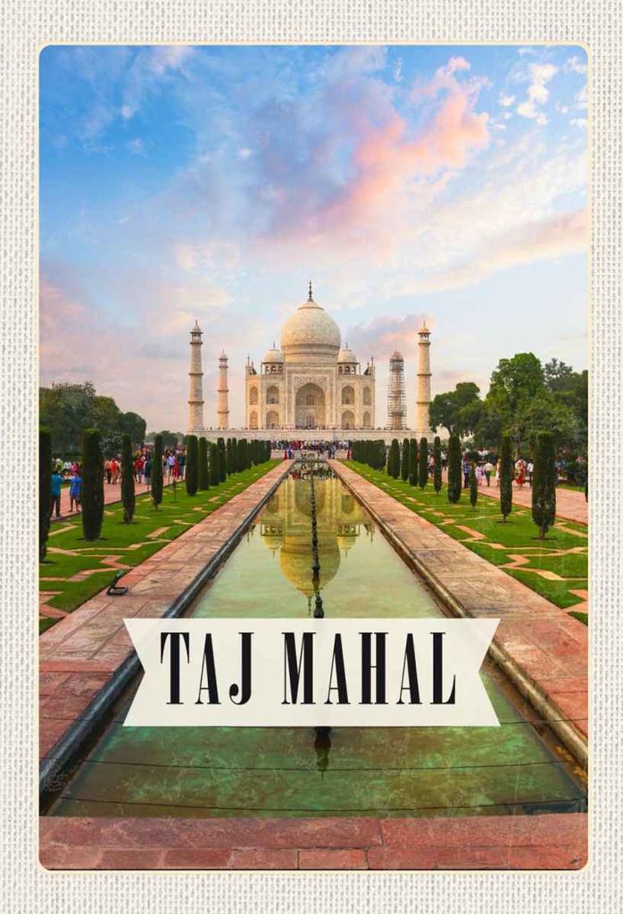 vianmo Holzschild 30x20 cm Indien Taj Mahal Agra Garten Bäume Bildmotiv Reisemotiv Abenteuer Reisen