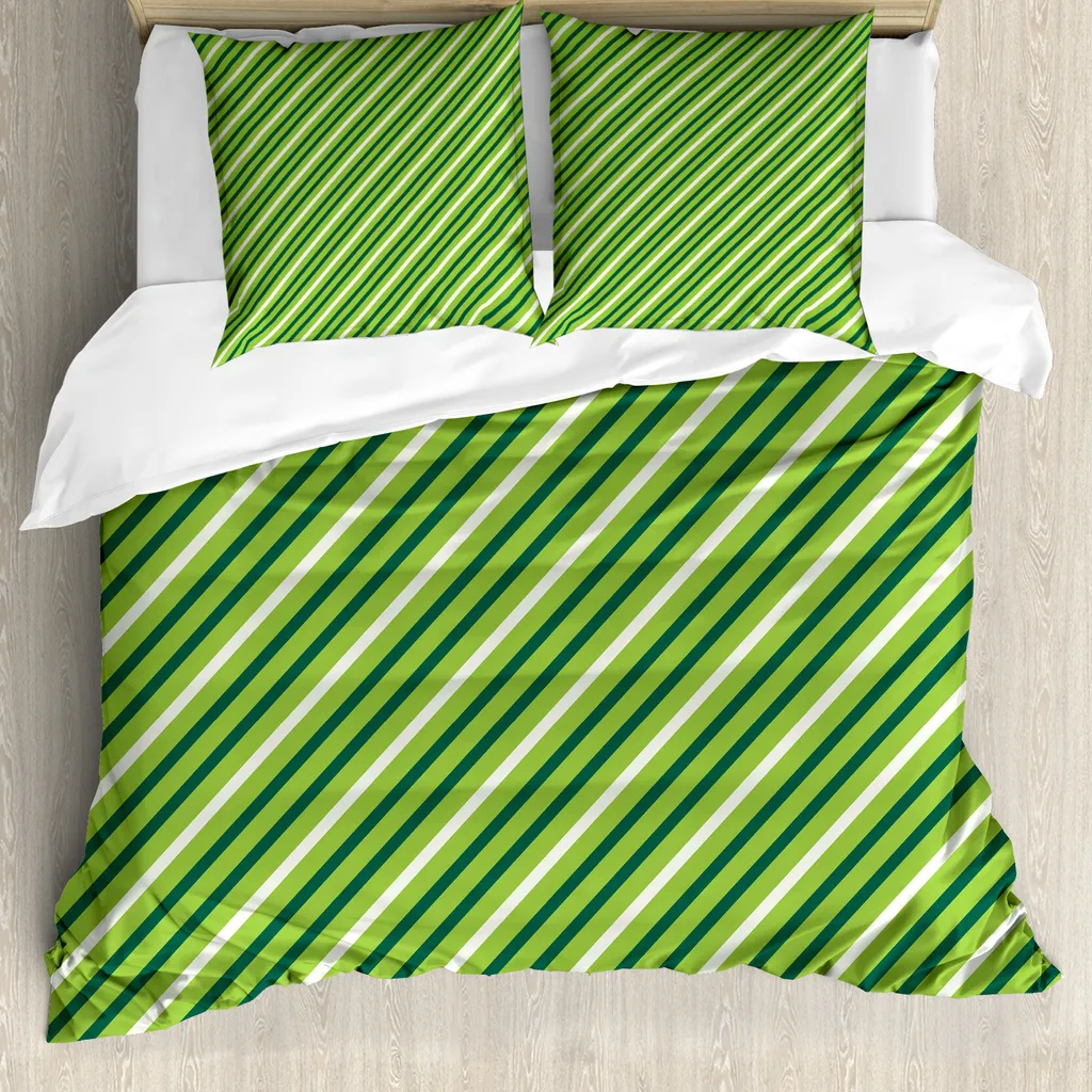 ABAKUHAUS Copripiumino geometrico, motivo a righe irlandesi, antiacaro e anallergico con federe, 155 cm x 220 cm - 80 x 80 cm, verde lime verde scuro