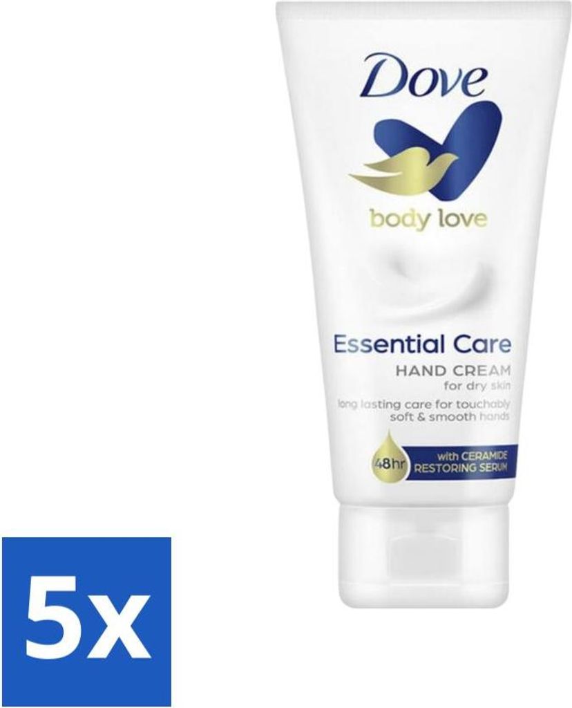 Dove - Handcreme - Body Love Essential Care - Feuchtigkeitsspendend - Trockene Haut - 75 g - Vorteilspack - 5 Stücke