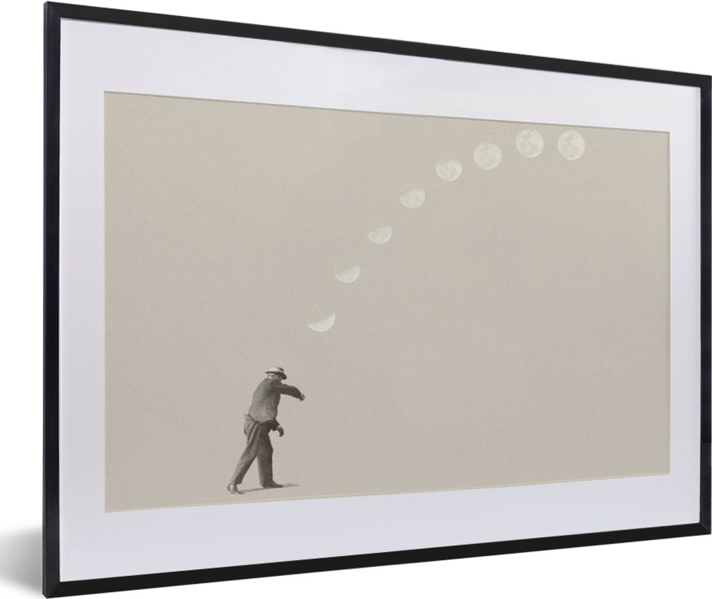 MuchoWow Gerahmtes Poster Jahrgang - Mond - Mensch 60x40 cm - Poster mit Schwarzem Bilderrahmen Wandposter Rahmen Foto Bilder - Schlafzimmer - Pl...