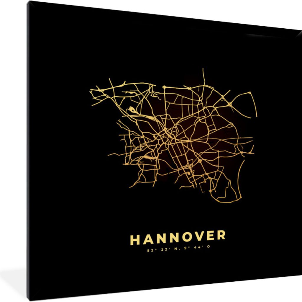 MuchoWow Gerahmtes Poster Karte - Hannover - Gold - Stadtplan - Karte 40x40 cm - Poster mit Schwarzem Bilderrahmen Wandposter Rahmen Foto Bilder ...