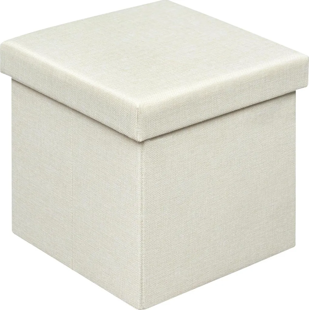 Petit Coffre de Rangement et Siège d'Appoint Cube en Tissu Coloris Crème