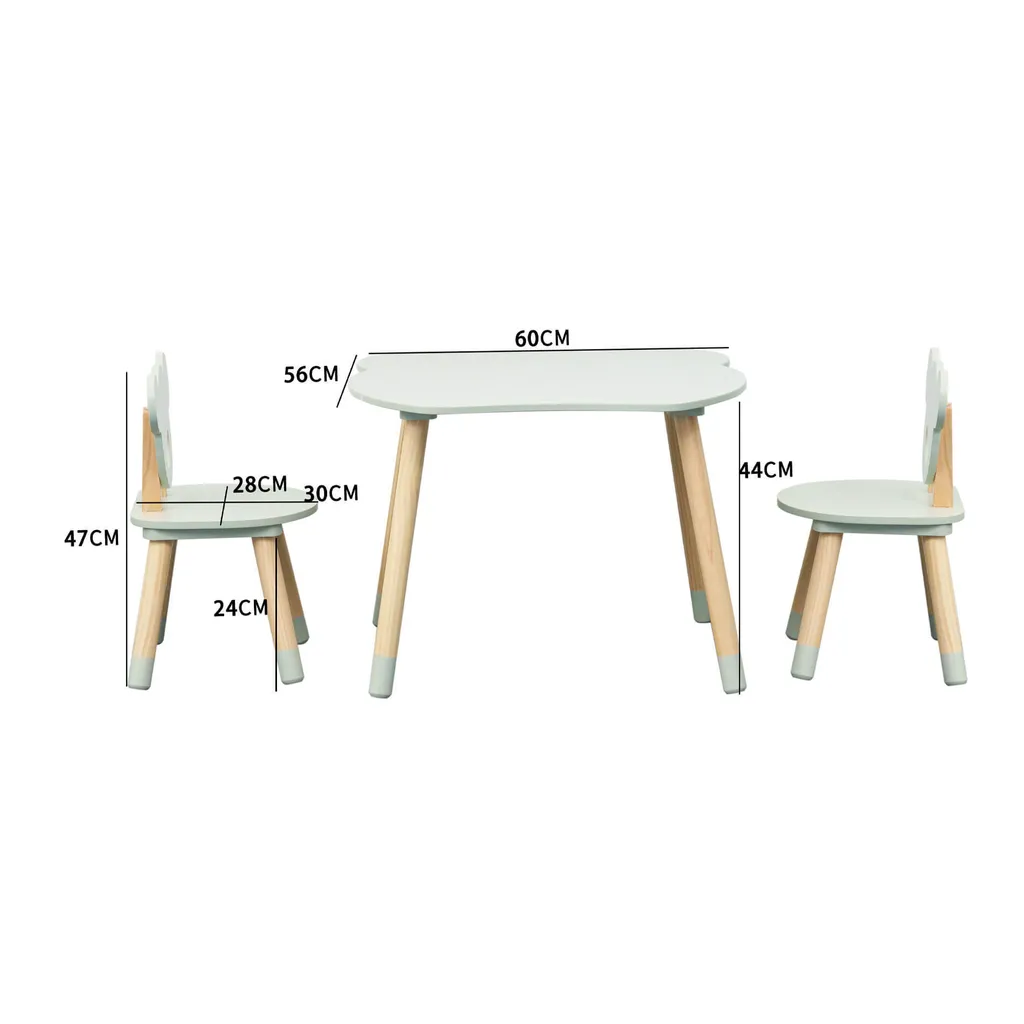 Rebecca Mobili Aniba Table et 2 Chaises Enfants MDF Pin Vert Aqua Brun