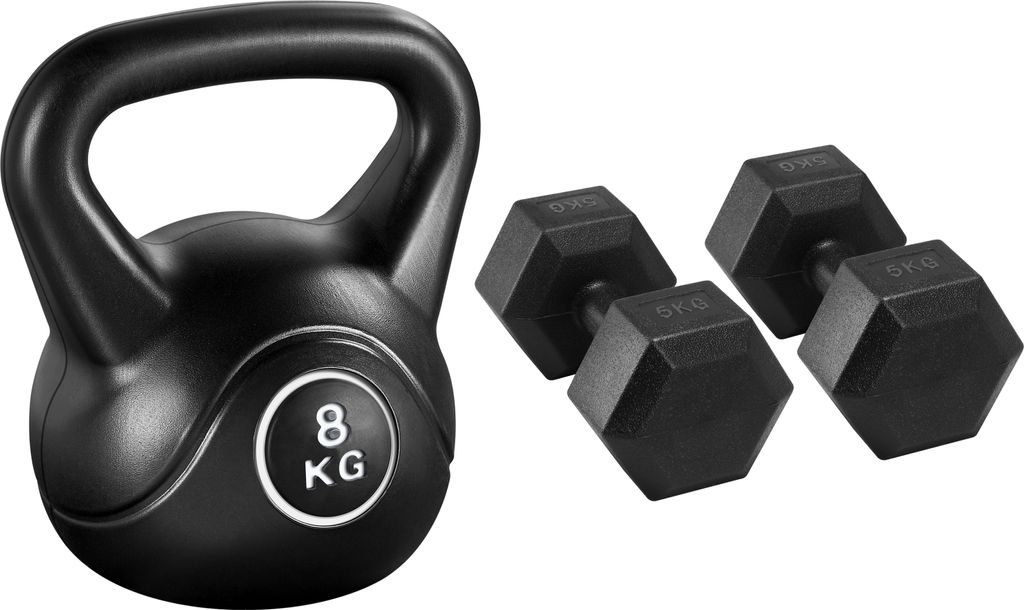 Yaheetech 3 Stück Hantel-Set 8 kg Kugelhantel und 2 Stück 5 kg Kurzhanteln Hantel-Set für Krafttraining