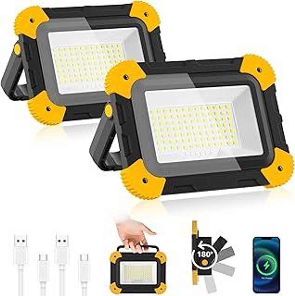 Akku Baustrahler, 5 Modi Akku Strahler Magnet mit USB-Kabel, Tragbar Wiederaufladbar Campinglampe, Arbeitsstrahler für Baustelle Garage Werkstatt ...