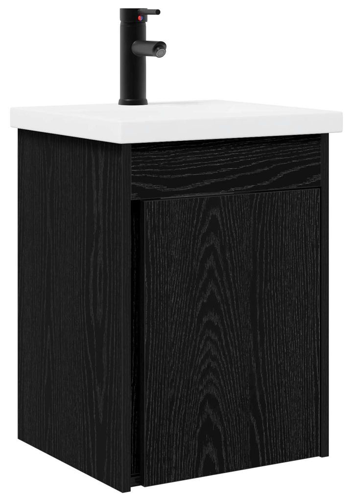 Badezimmer Waschtischunterschrank mit Wasserhahn Schwarze Eiche