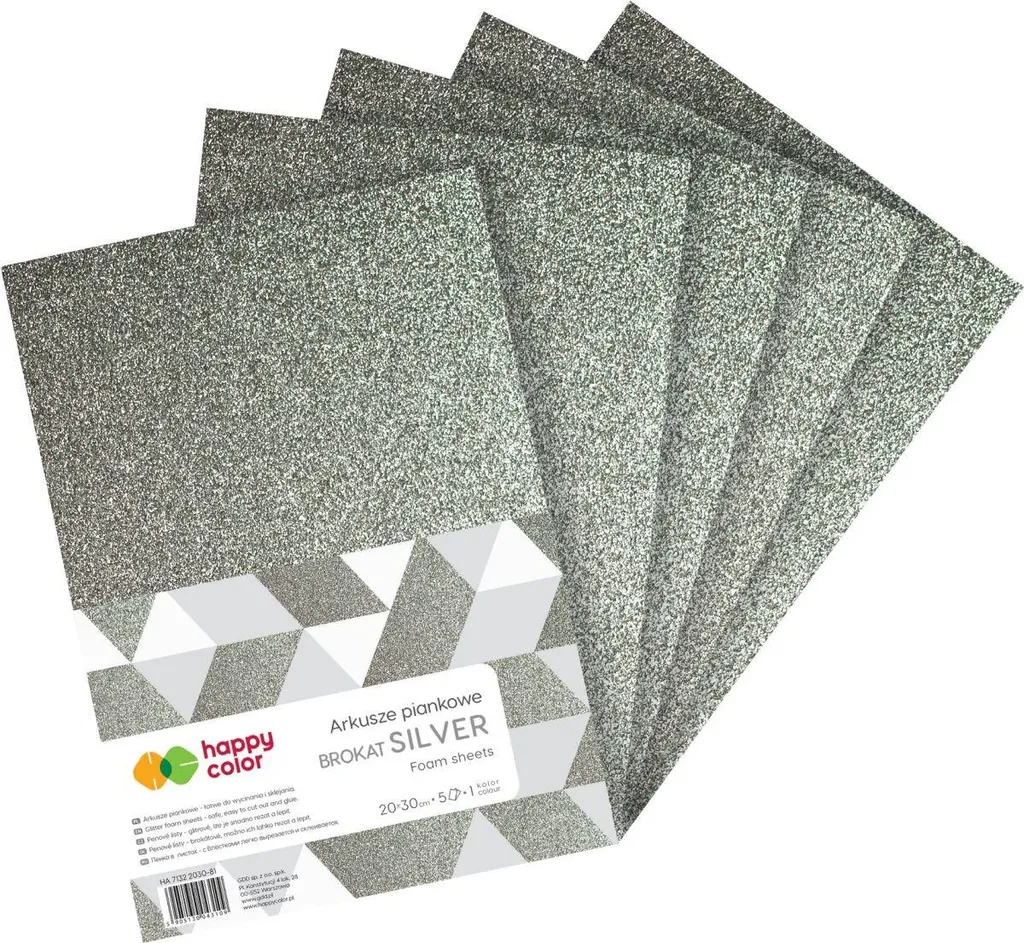 Pianka Happy Color 20x30 cm 5 ark Srebrna brokatowa
