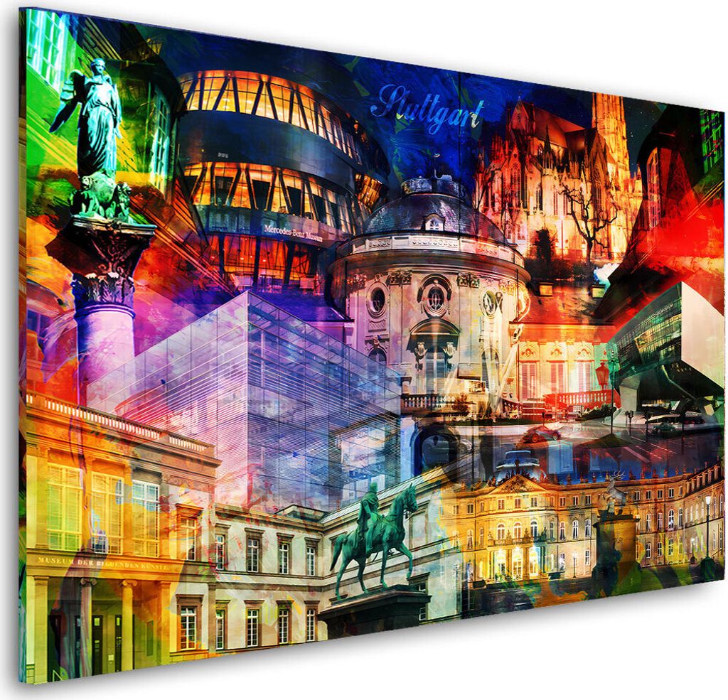 Stuttgart Pop Art Wahrzeichen Wandbild Leinwandbild Kunstdruck XL Wanddeko: 150x100x4cm