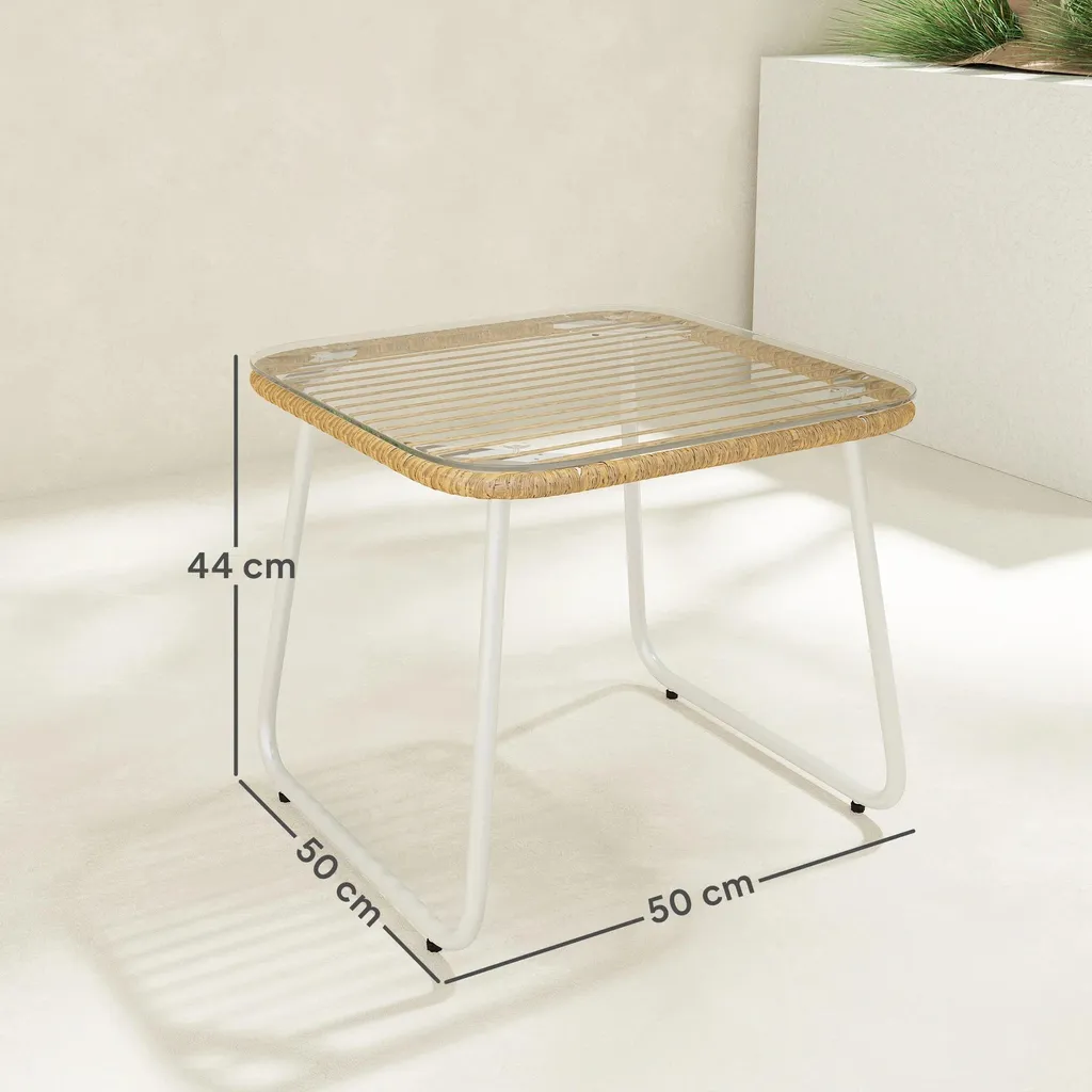 Grande Table d'Extérieur Rectangulaire en Poly Rotin et Verre de Sécurité