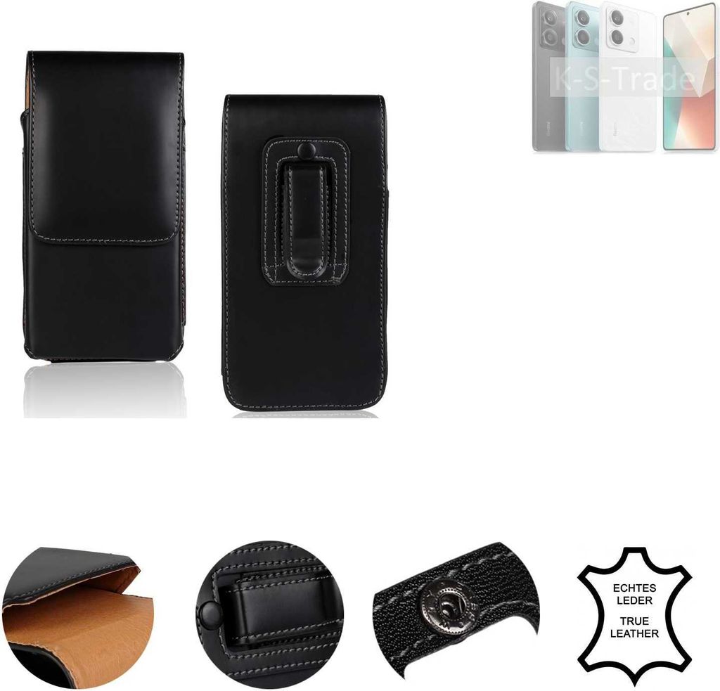 K-S-Trade Holster Gürteltasche Handy Hülle Schutzhülle kompatibel mit Xiaomi Redmi Note 13 5G Handyhülle Leder schwarz, 1x