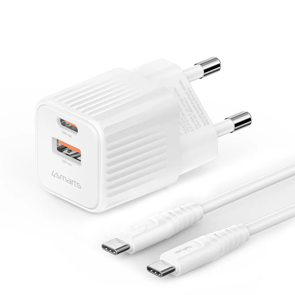 Chargeur rapide 20W Power Delivery 4smarts avec câble USB-C blanc 1,5m