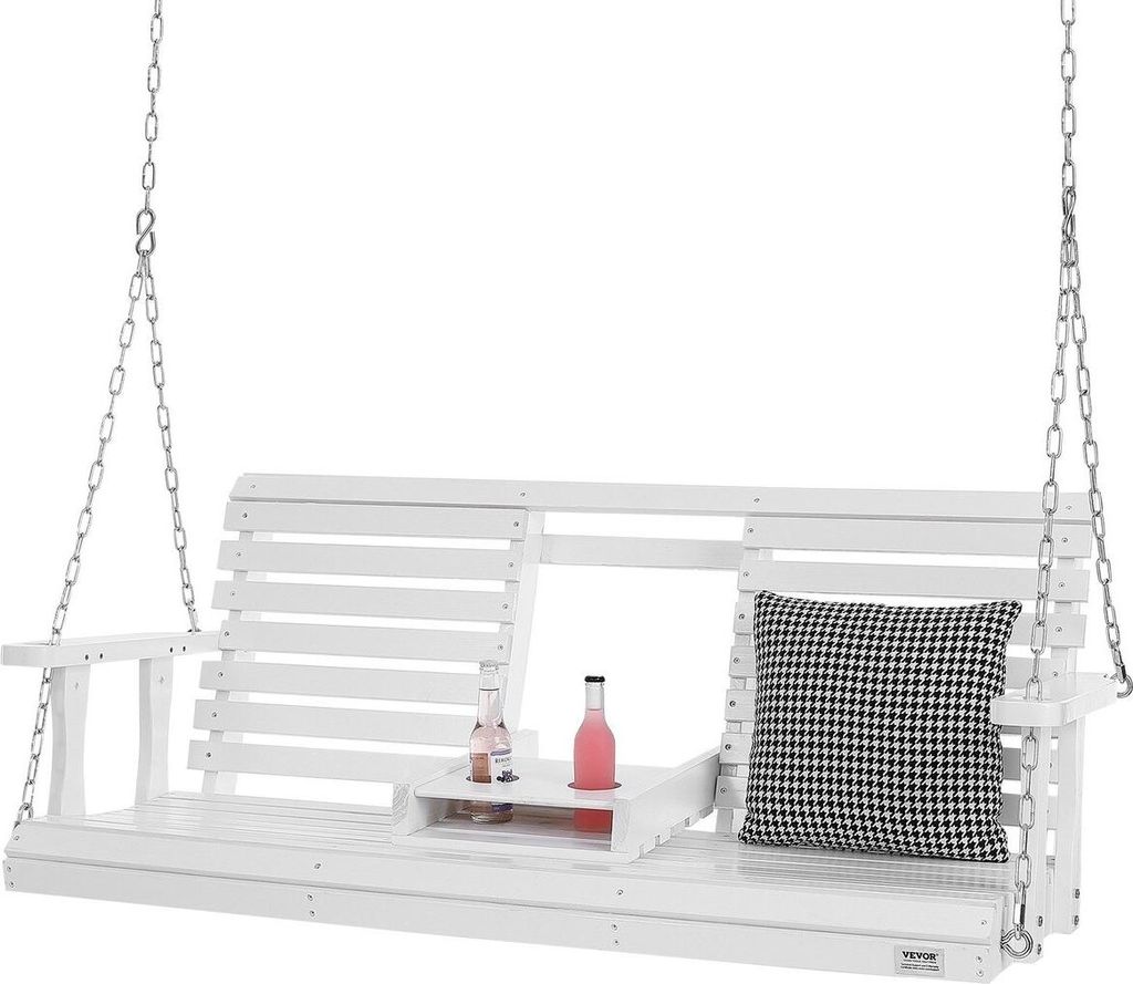 60” Porch Swing Bench Wooden Hanging Outdoor Garden Patio Courtyard White