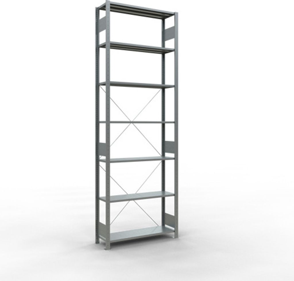 Schulte Fachbodenregal MULTIplus150 Stecksystem | Grundregal | HxBxT 300x100x30cm | 7 Ebenen | Fachlast 150kg | Verzinkt