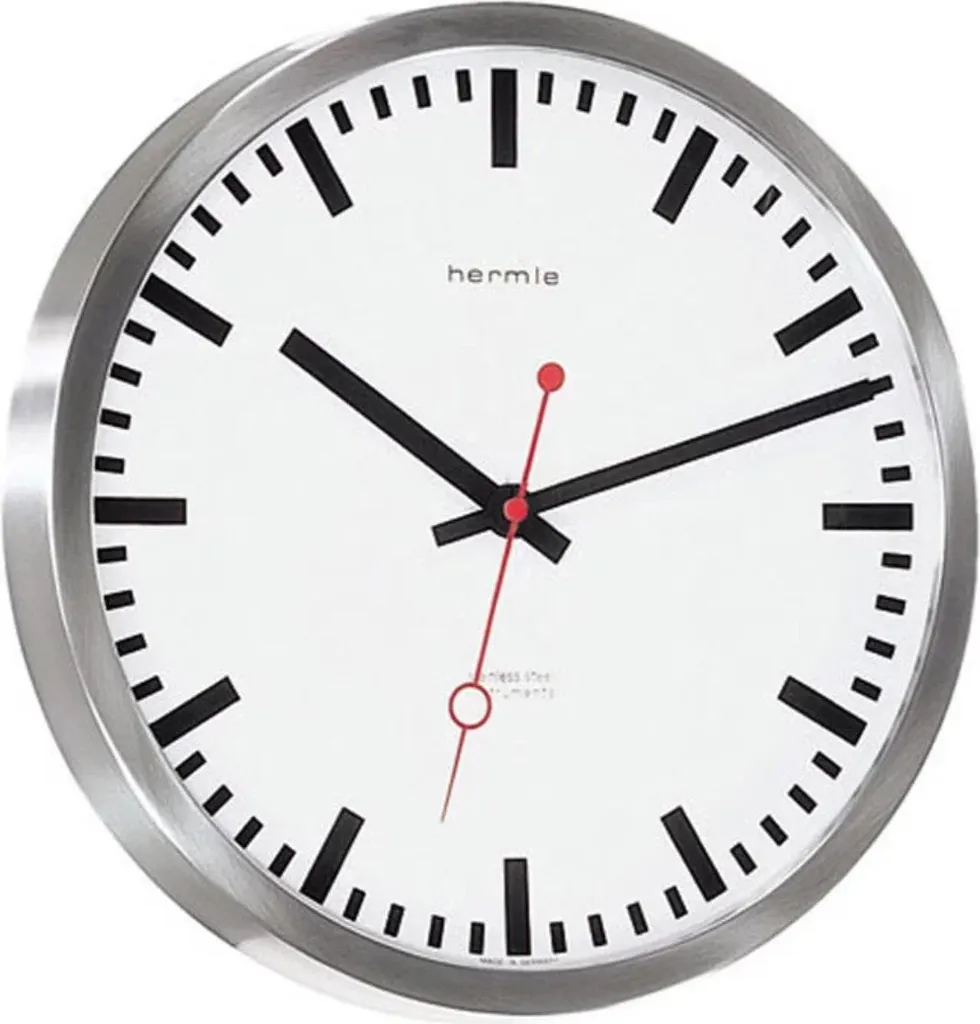Horloge murale industrielle Funkwerk Hermle en inox brossé 30 cm