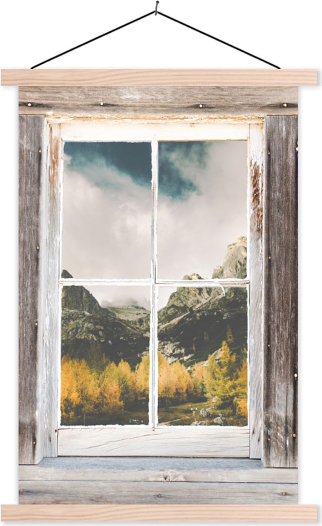 MuchoWow Textilposter Durchschaubar - Holz - Berge 40x60 cm mit holzfarbenen Rahmen - Poster