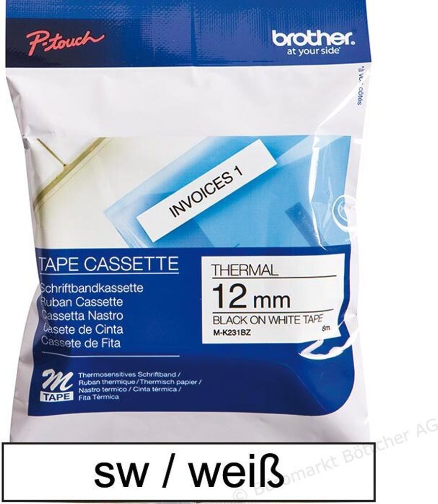 Kazeta s páskou Brother 12 mm biela/čierna TZE231 Obrázok produktu 11