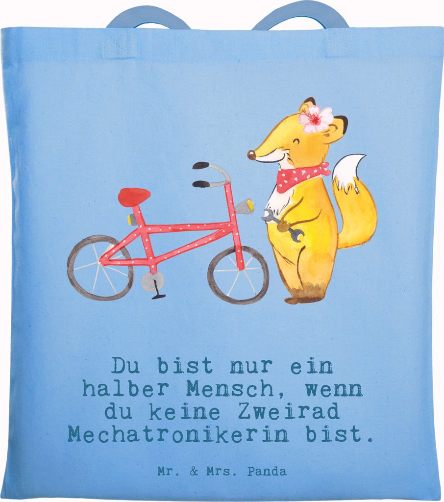 Mr. & Mrs. Panda Jutebeutel Zweirad Mechatronikerin Herz - Sky Blue - Geschenk, Laptoptasche, Tote Bag, Büchertasche, canvas tasche