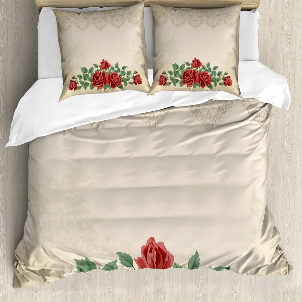 Copripiumino Beige Rose Rosse ABAKUHAUS: Stile Shabby per la Camera