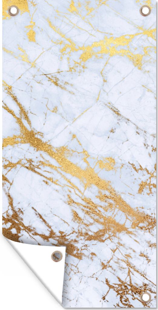 MuchoWow 30x60 cm Outdoor-Poster Gartendeko Sichtschutz Garten Poster für den Garten Marmor - Gold - Weiß - Luxe - Marmoroptik - Glitzer