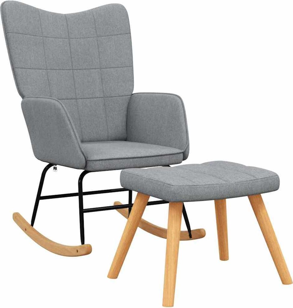 vidaXL Schaukelsessel mit Hocker Hellgrau Stoff
