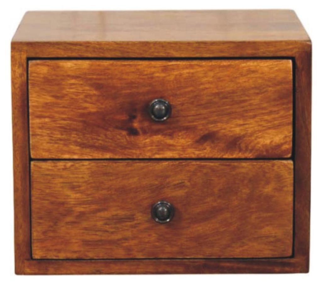 Artisan Furniture Massivholz Solis Wand-Nachttisch mit 2 Schubladen in Kastanienoptik