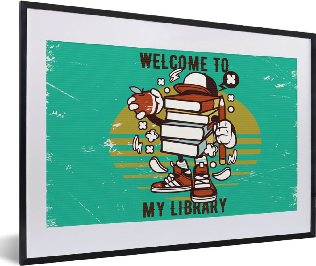 MuchoWow MuchoWow Gerahmtes Poster Jahrgang - Buch - Apfel 60x40 cm - Poster mit zchwarzem Bilderrahmen - Schlafzimmer - Plakat in Rahmen - Dru...