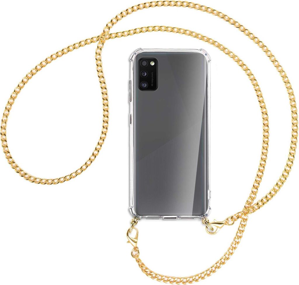 Handykette Backcover-Schutzhülle mit Band (Metall goldfarben) für Samsung Galaxy A41 (A415) - goldfarbene Kette