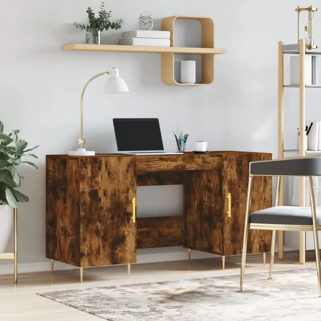 The Living Store Scrivania in rovere fumé 140x50x75 cm Materiale in legno