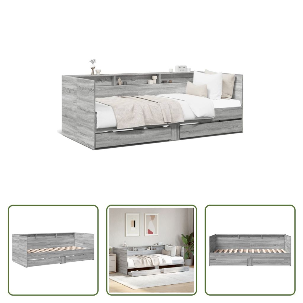 The Living Store Tagesbett mit Schubladen Grau Sonoma 90x190 cm Holzwerkstoff