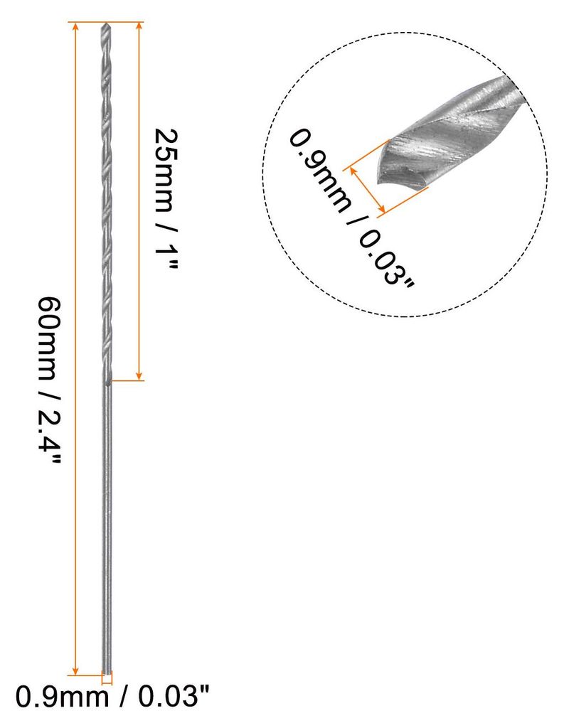 20 Stk Extra Lange Spiralbohrer 0.9mm HSS Bohrspitze mit Schnellstahl Gerade Schaft Bohrkronen 60mm L?nge fš¹r Metall Holzwork Plastik Alulegierung