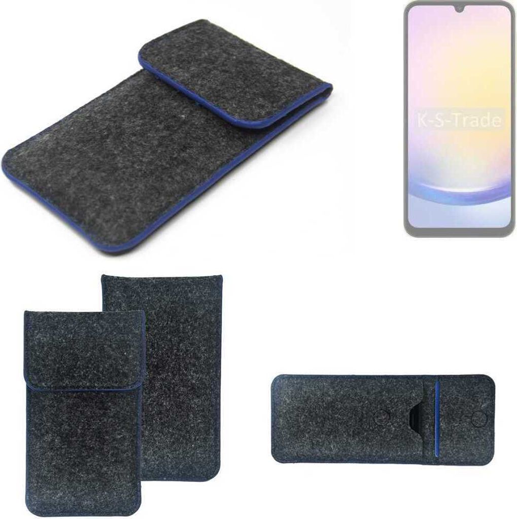 K-S-Trade Handy-Hülle Schutz-Hülle kompatibel mit Samsung Galaxy A25 5G Filztasche Pouch Tasche Case Sleeve Filzhülle dunkelgrau, blauer Rand