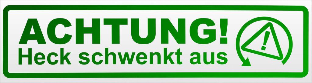 Kiwistar Achtung Heck schwenkt aus Magnetschild Schild magnetisch - 45cm Grün - reflektierend - Magnetfolie für Auto PKW Kfz