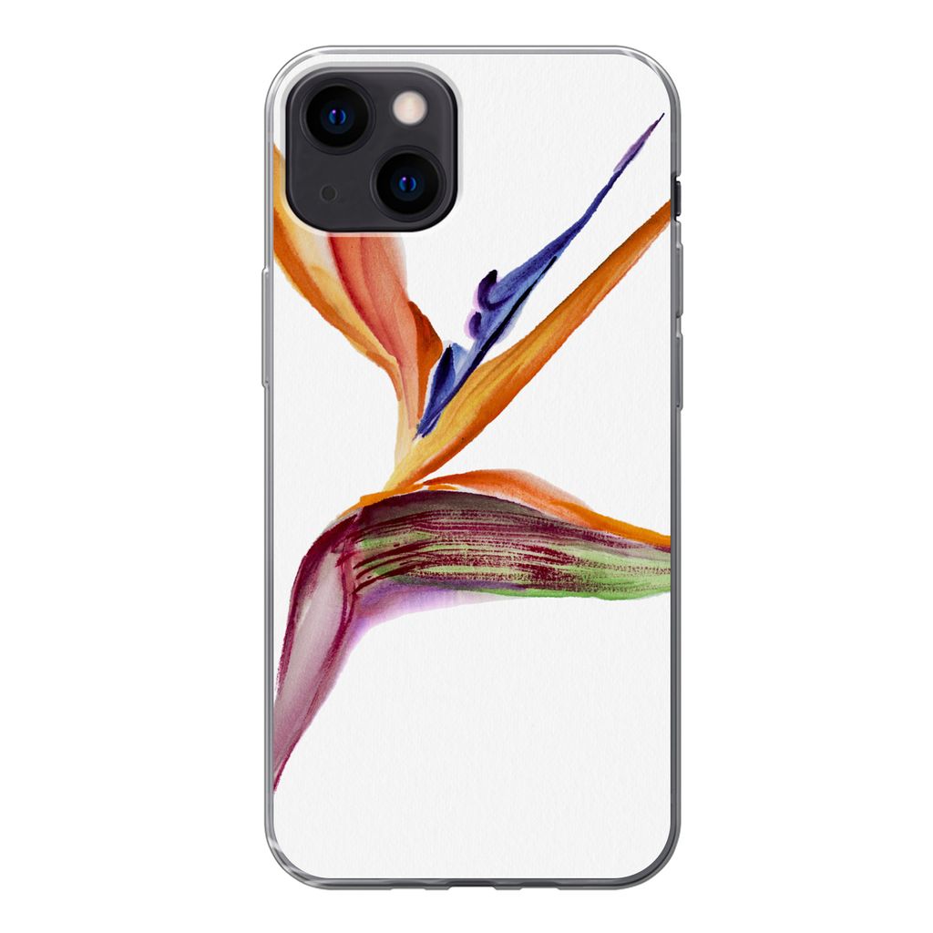 MuchoWow Handyhülle Schutzhülle Hülle für iPhone 13 Strelitzia - Aquarell - Blumen Silikon Softcase Handy Hülle - Karteninhaber