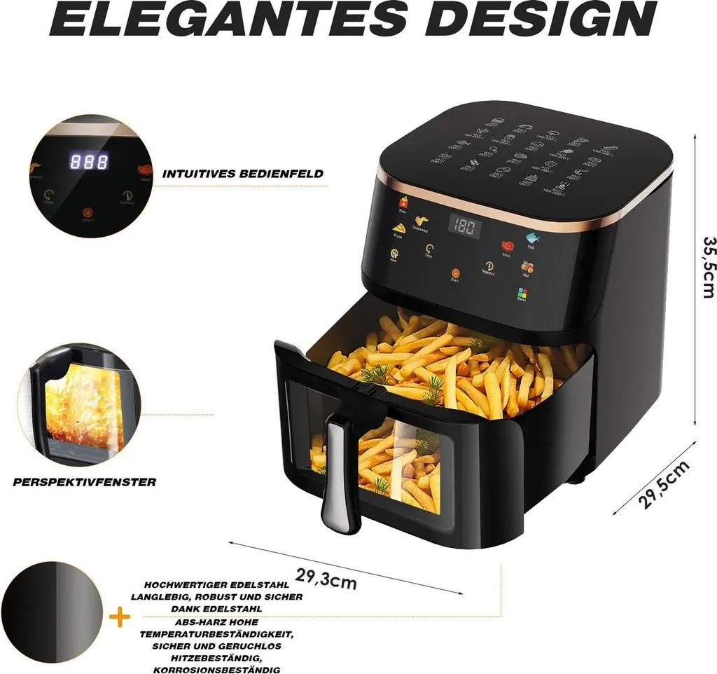 Airfryer Friteuse sans Huile 10L - Four XL Noir 1400W avec Vitre
