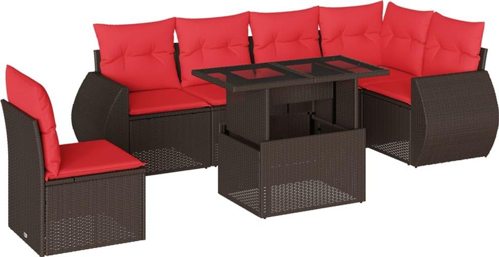vidaXL 7-teiliges Gartensofa-Set mit Kissen, braun, Polyrattan