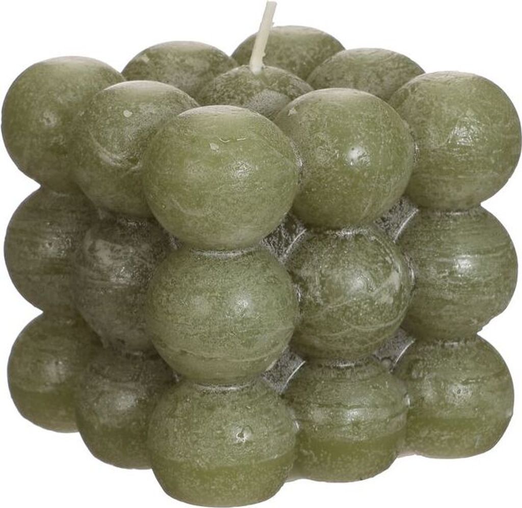 Bubble Kerze 8x8x8 cm, geruchlos, in vielen Farben wählbar | Wachs Kerze, Farbe:Moosgrün