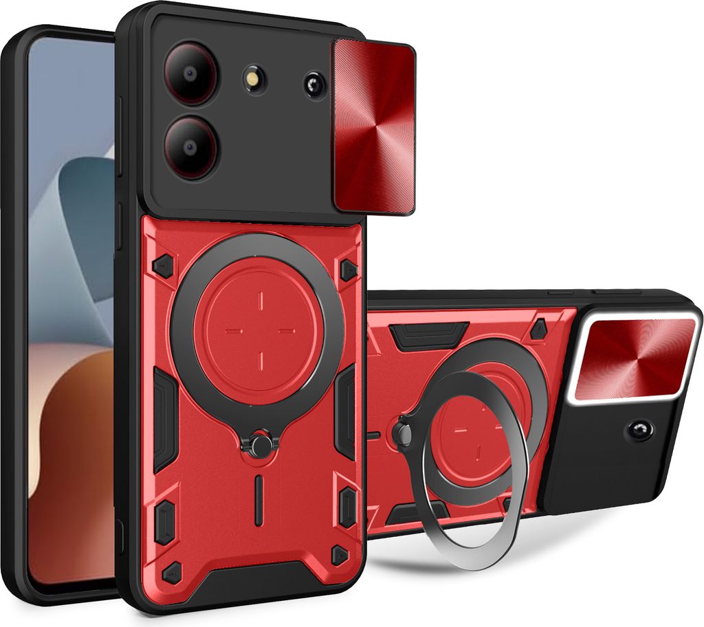 Outdoor Panzer Hülle für ZTE Blade A34 / A54 Handyhülle mit Slide Kameraschutz Ringhalter Bumper in Rot