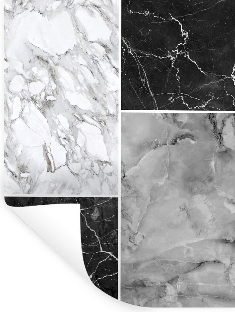 MuchoWow Wandtattoo Wandsticker Wandaufkleber Marmor - Weiß - Schwarz 120x160 cm Selbstklebend und Repositionierbar - Wierderverwendbar - Selbst...