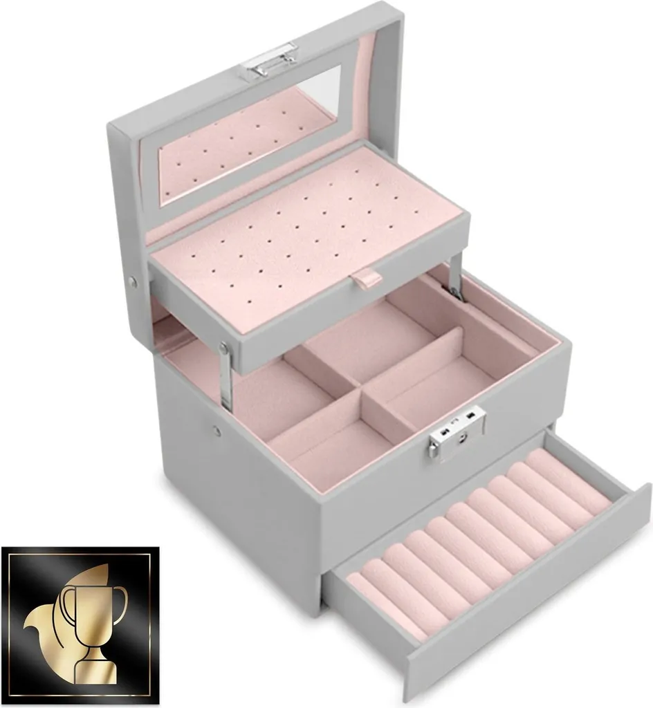 Boîte à bijoux anti-nœuds MS-704 Massido - Rangement sécurisé Gris Luxe