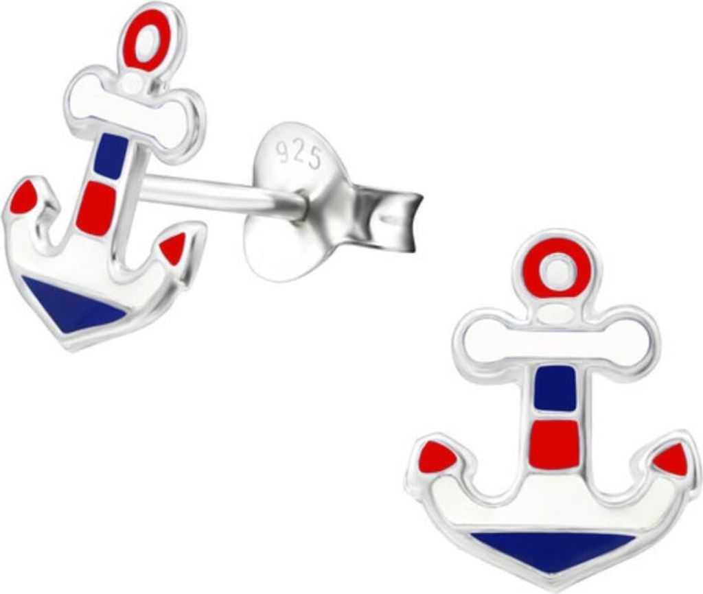 Silber Ohrstecker Anker rot-blau-weiß