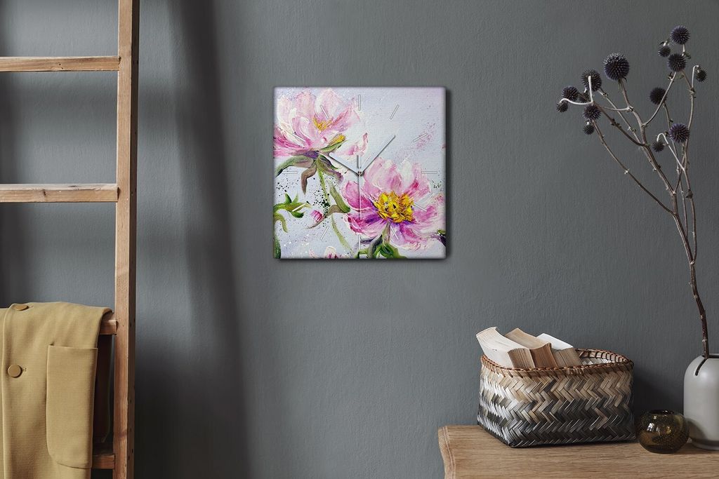 Coloray Hodiny Unikátní 30x30 cm Tiché hodiny Pro obývací pokoj a kuchyň Nástěnné hodiny Plátno Bílé ručičky hodin - Zaparkované r...