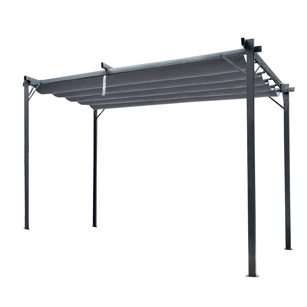 4iQ Pergola 3x4 m Grau mit faltbarem Dach – Metall Gartenpergola für Terrasse & Garten, Sonnenschutz Pavillon 12 m²