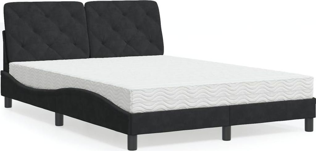vidaXL Bett mit Matratze Schwarz 140x190 cm Samt