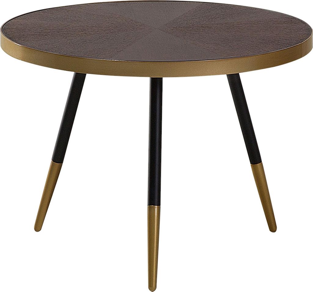 BELIANI Couchtisch Dunkle Esche / Schwarz / Gold MDF runder Tischplatte Goldene Akzente Rund Modern