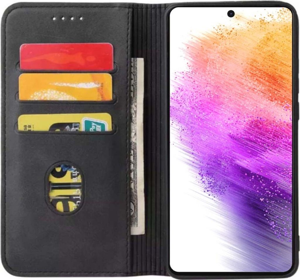 Smartphonica Samsung Galaxy A73 5G kunstleren hoesje met magnetische sluiting en pashouders book case - Zwart
