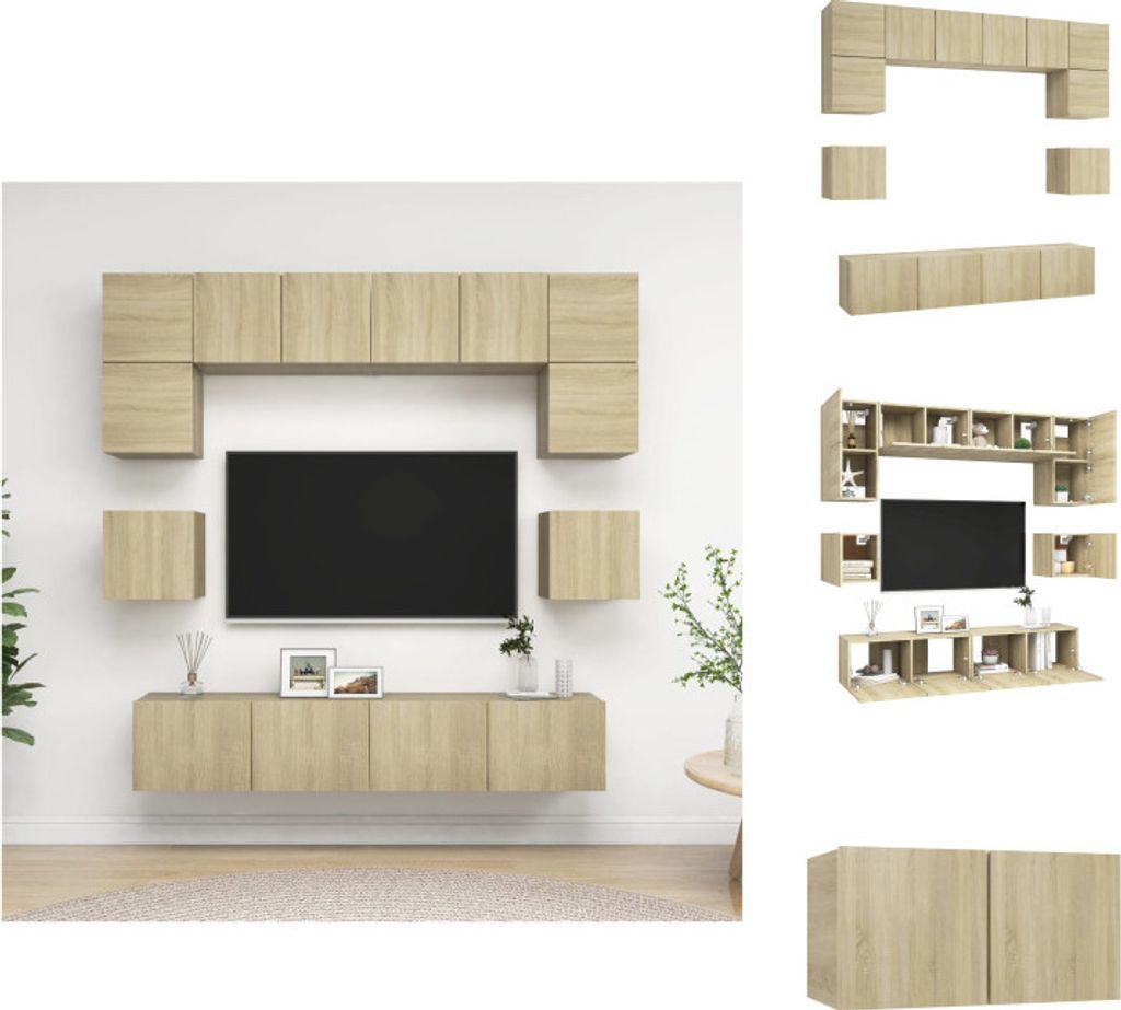 vidaXL 8-tlg. TV-Schrank-Set Sonoma-Eiche Holzwerkstoff - TV-Möbel