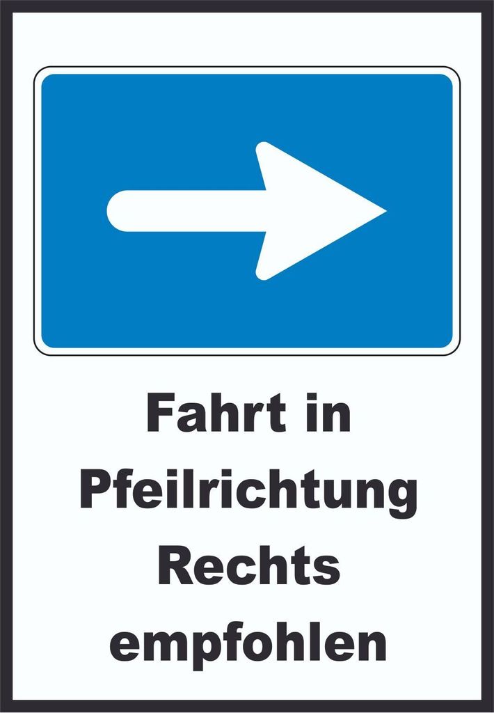 In Pfeilrichtung fahren rechts Symbol und Text A0 Rückseite selbstklebend