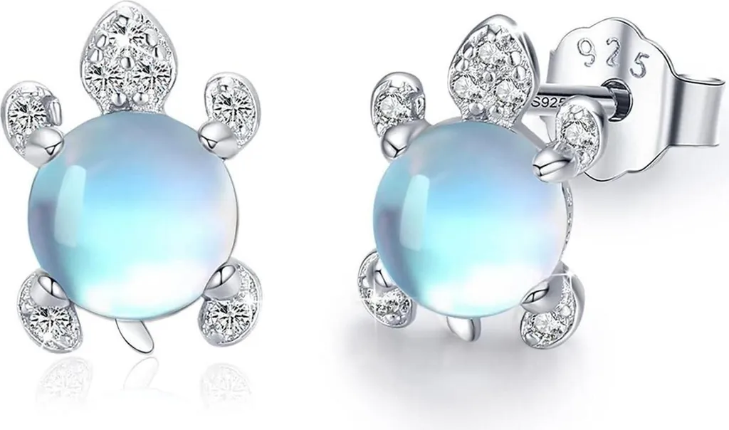 Boucles d'oreilles tortue pierre de lune en argent 925 pour les filles